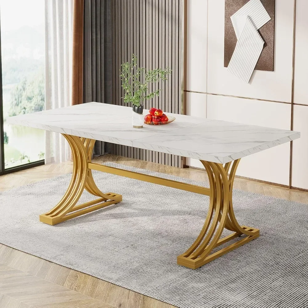 Dining Table 63-Inch Reangular for 4 to 6 Modern Kitchen Table Stylish Metal Legs Large Dinner Tables For Dining Room