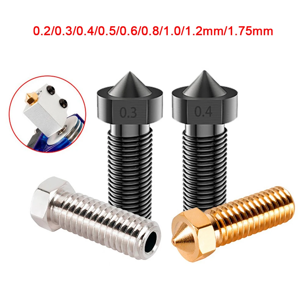 RAMPS 1pcs E3D V5 V6 Volcano Nozzle Brass 1.75mm Filament Hard Steel M6 Thread 0.2-1.2mm Hotend Nozzles 3D Printer Accessories