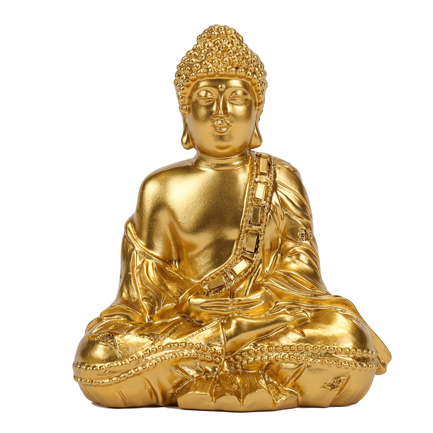 MeditativeSeatedBuddhaStatueGoldThaiSittingBuddhaFigurine