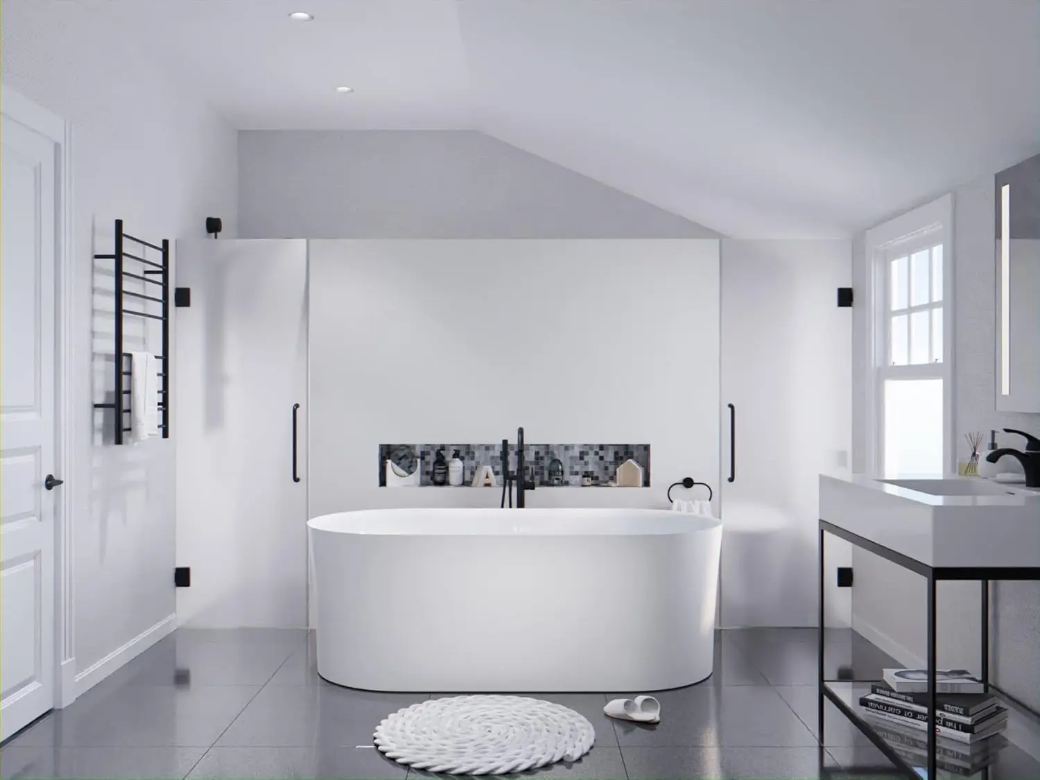 67" Freestanding Jetted Bathtub White Acrylic Air Jetted Free standing Bath tub Jerico Series Soaking Tub, Drain and Overflow