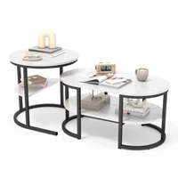 Tables d'appoint Superaly avec structure en métal pour salon, ensemble de 2 tables basses, cercles et ellipses, faciles à assembler, table à thé en MDF 8