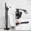 SHBSHAIMY Chrome Floor Bathroom Bathtub Faucet with Handshower Two Function Shower Faucet Hot Cold Water Mixer Taps 4