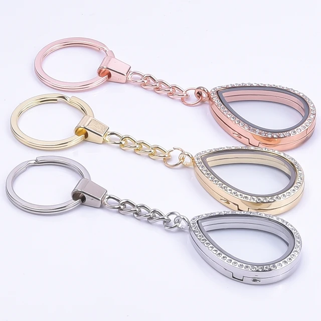 Rhinestone Love Glass Magnet Heart Locket Keychain For Women Men  Accessories Metal Jewelry Floating Charm Pendant Key Chain Gift - AliExpress