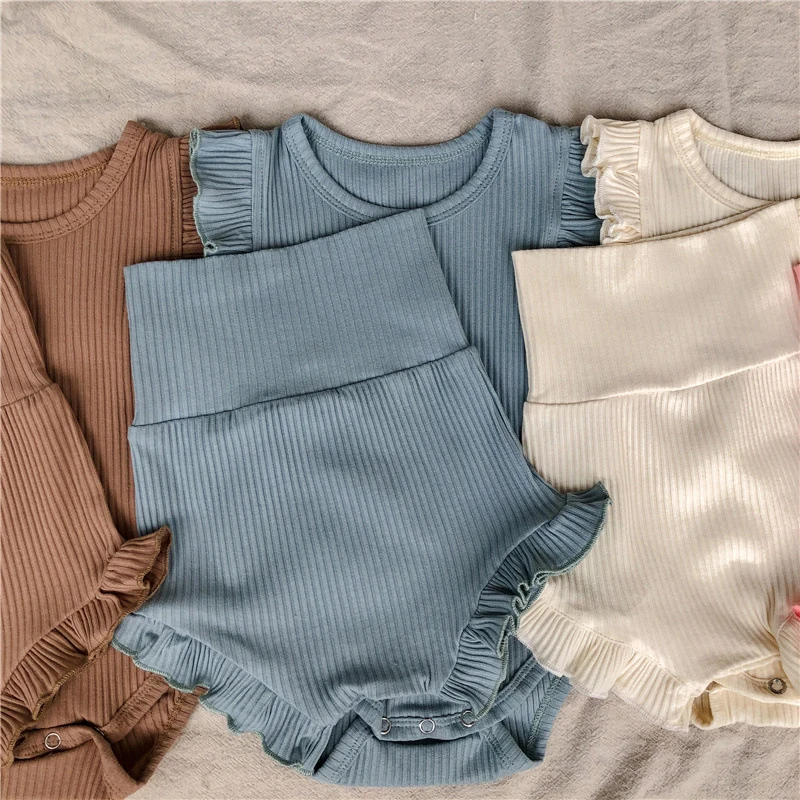 2022 Baby Girl New Clothes Set Soft Ribbed Cotton Bosyuit Shorts Clothing Set Cute Toddler Fashion Comfortable Jumpsuit Bloomers Baby Clothing Set near me