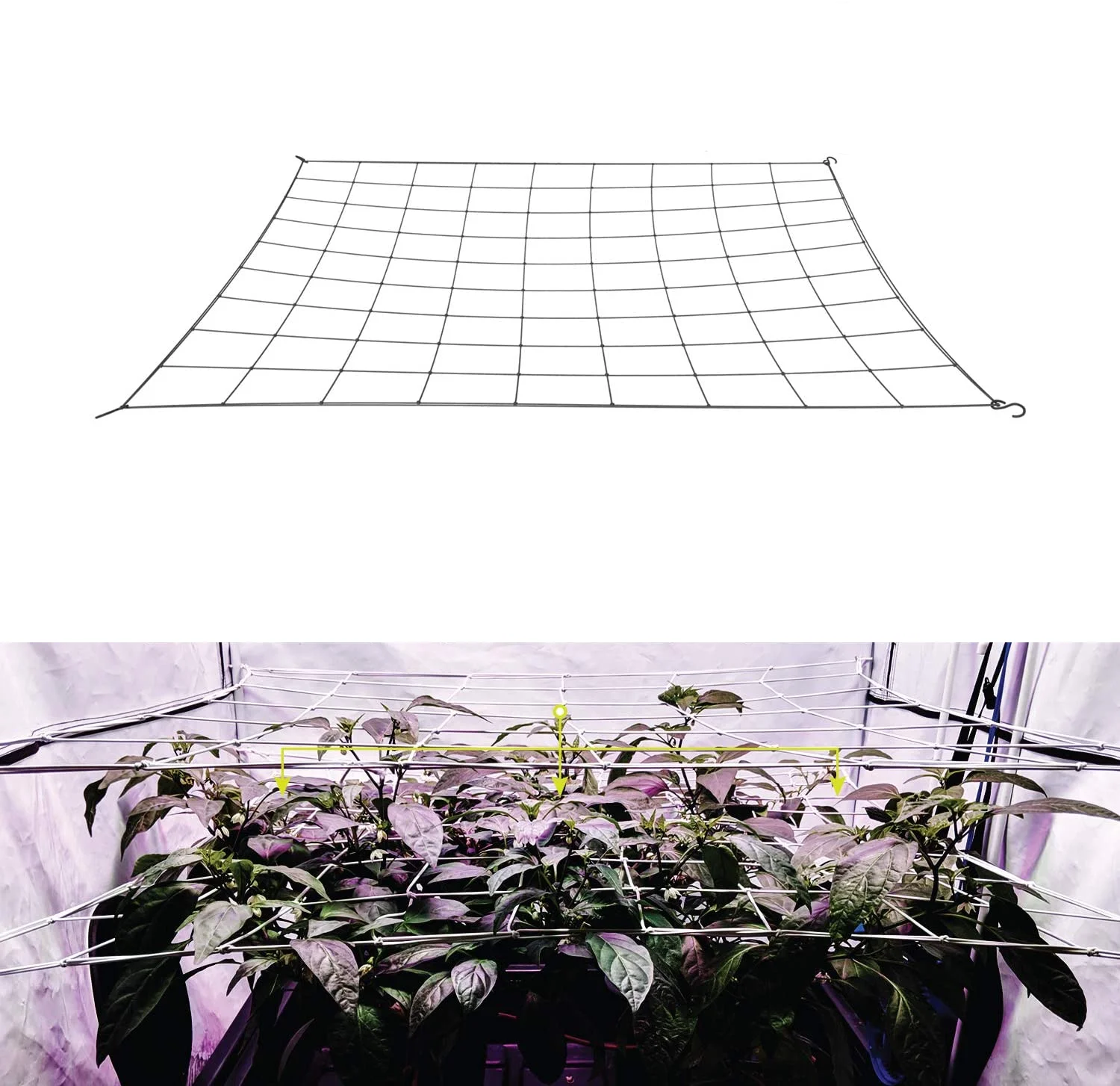 4'' Mesh Trellis Netting for Grow Tents Plant Support Elastic ScrOG/ LST/ HST Net with Hooks Grow Box Kit Low Stress Training