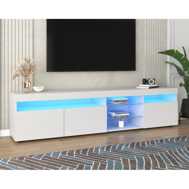 Unidad de TV moderna 130 cm Gabinete TV Soporte Puertas de alto brillo con  LED gratuito