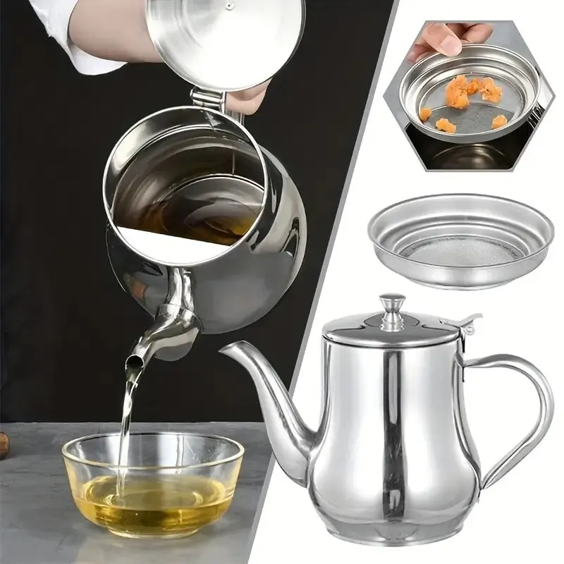 1Pc Household Stainless Steel Oil Pot with Filter 1