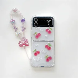 Charming 3D Cherry Wrist Strap Transparent Phone Case for ZFlip6 (CherryGS)
