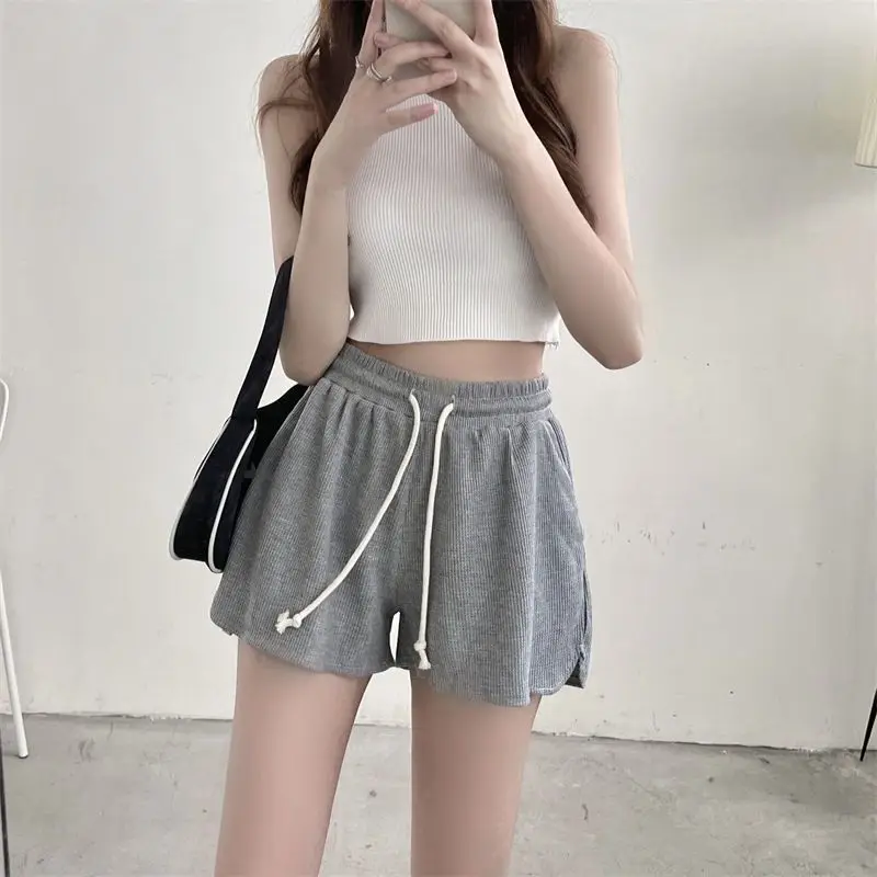 Female Student Drawstring Sports Casual Pants Summer New High Waisted Slimming Loose Wide Leg Shorts