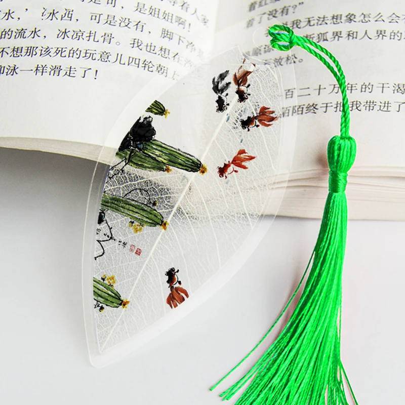 Leaf Veins Bookmarks Painting Flowers Birds Fish Gift for Friends Students School Supplies