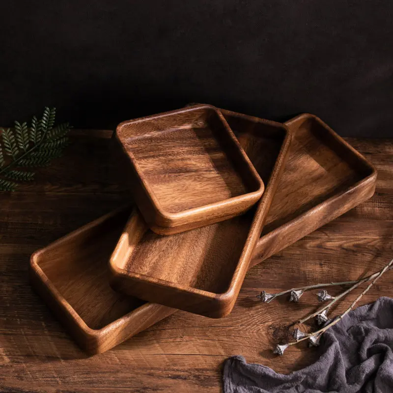 Black Walnut Wood Storage Tray Modern Afternoon Tea Dessert Organizer Living Room Desktop Dry Fruits Container Home Decoration 2