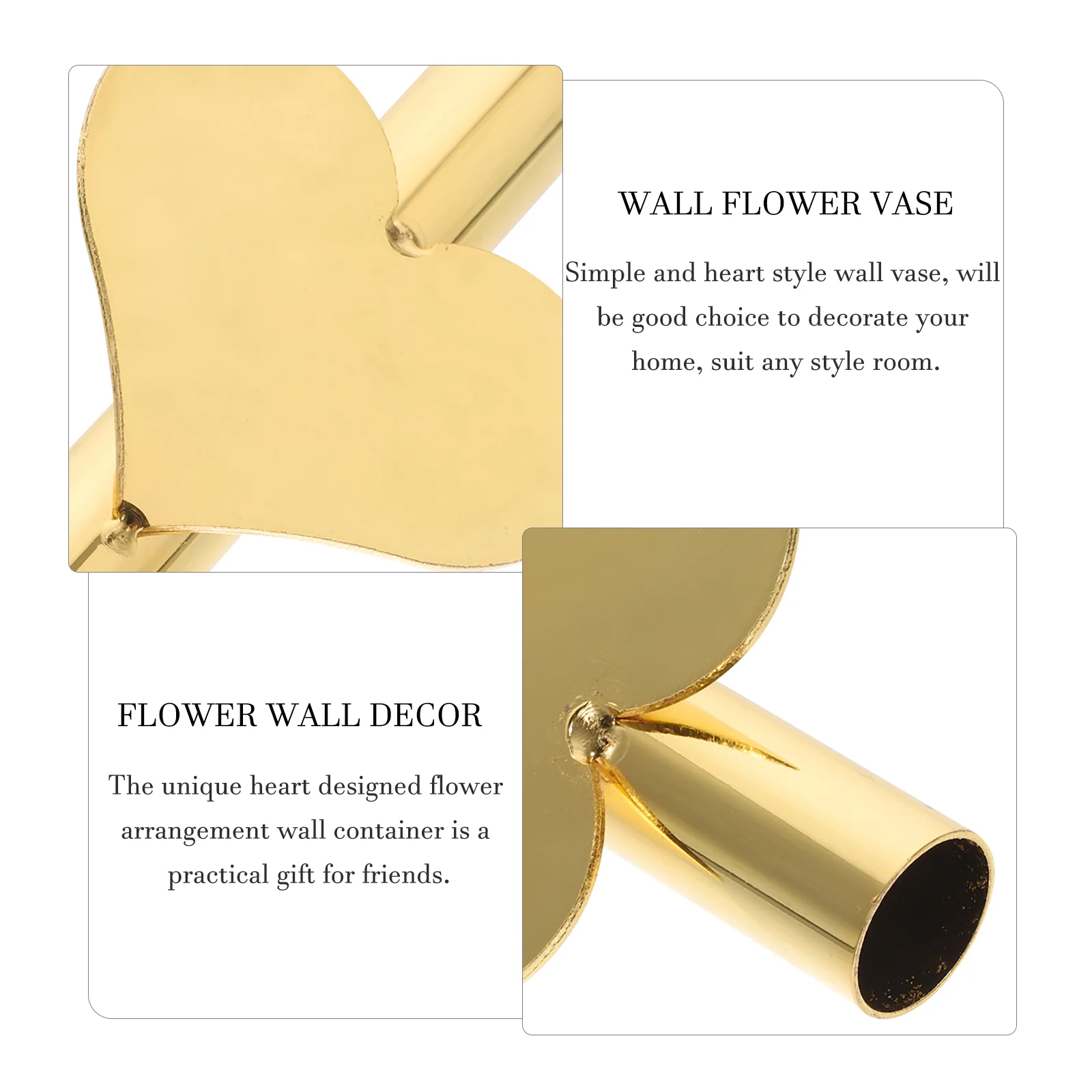 Holder for Cemetery Wall Vase Decorations Hanging Planter Metal Vases Heart Shaped Golden 3