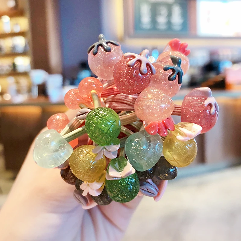 2/10/18 Pcs/Set  Baby Girls Cute Quicksand Cartoon Fruit Hair Bands Children Lovely Scrunchies Rubber Bands Kid Hair Accessories
