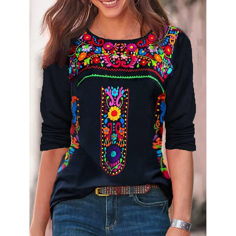 Damen-T-Shirt mit V-Ausschnitt und langen Ärmeln im Boho-Stil, Frühjahr/Sommer 2026, neues Oberteil aus Europa und den USA