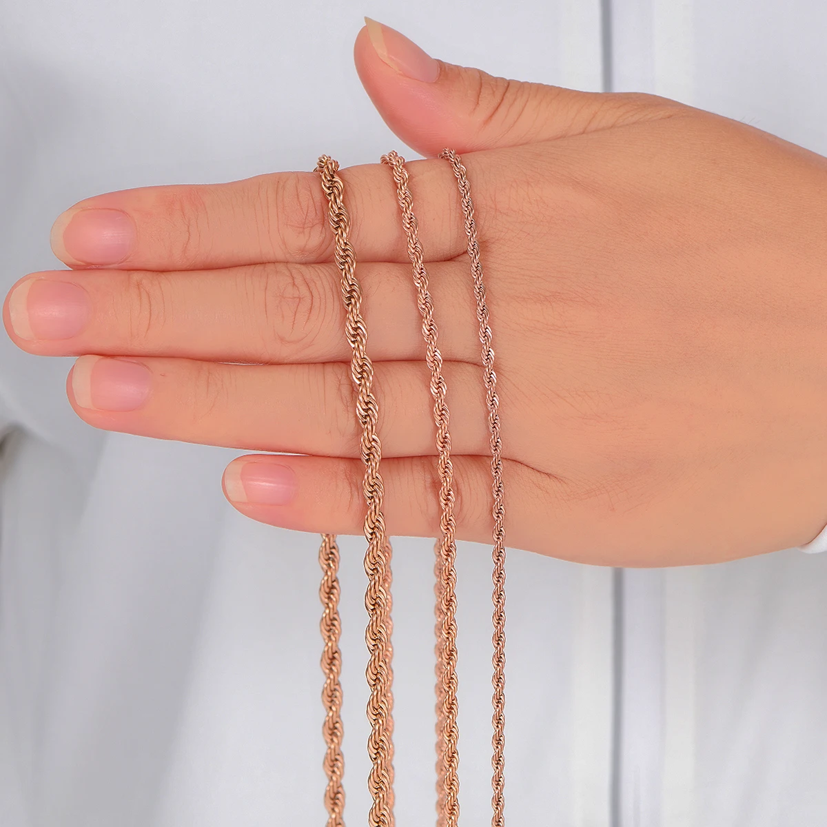 Stainless Steel Twisted Rope Necklaces Rose Gold 2.3mm/3mm/4mm 16 to 30 Inches stainless steel necklace rose gold necklace rose gold necklaces metal necklace