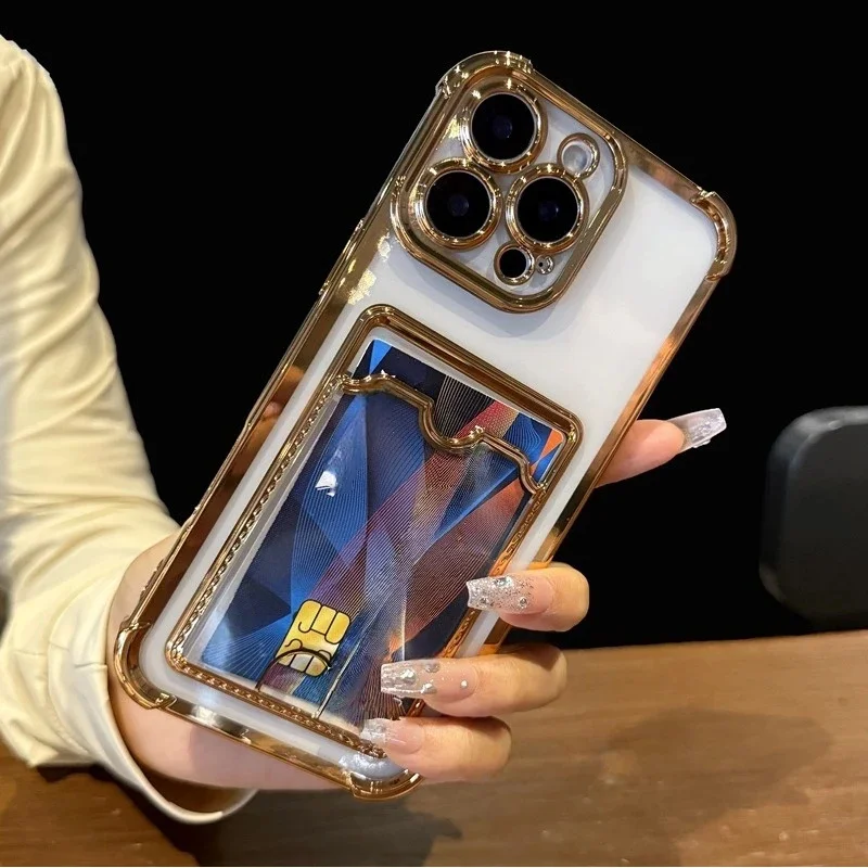 Transparent Soft TPU Wallet Phone Case with Card Holder and Clear Bumper Back Cover
