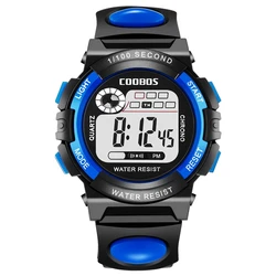 COOBOS Kids' Waterproof Digital Sport Watch with Silicone Strap - Fashionable Big Dial Design (Blue 2)