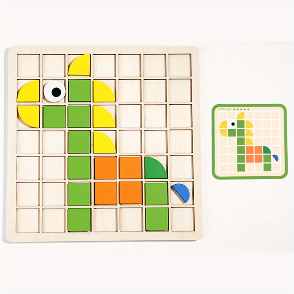 120Pcs Wooden Mosaic Puzzle Toy Montessori Kids Wooden 3D Geometric Shape Jigsaw Puzzle Board Set Baby Early Education Toys for