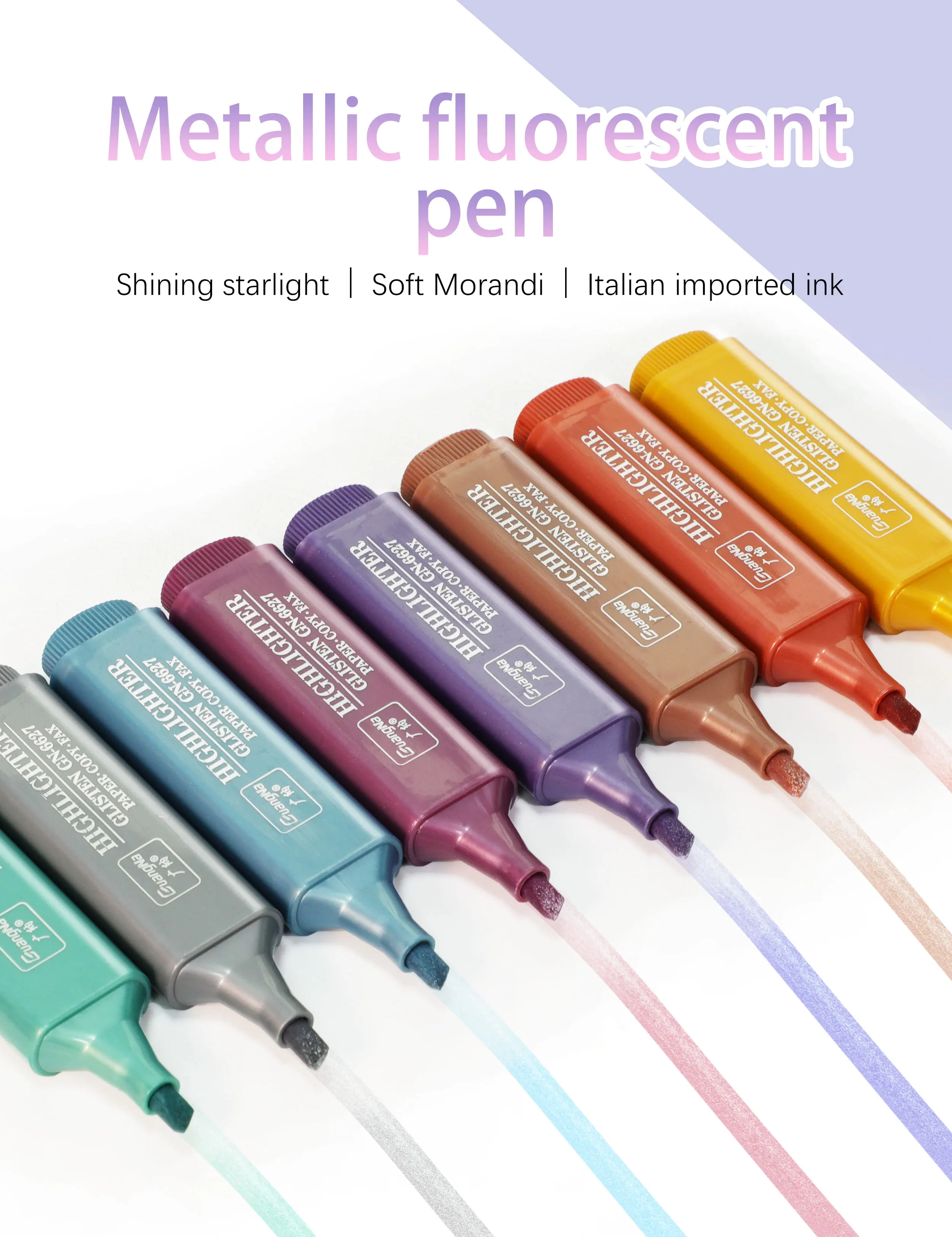 8 Farben/Set Metallic-Textmarker-Set – Sortiment mit 8 dezenten Glitzer-Textmarker-Marker für Notizen und Journaling-Zubehör – Detail 1