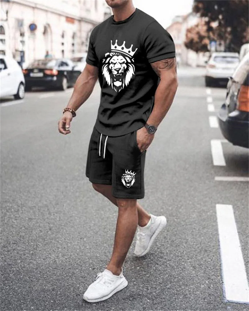 Men's Tracksuit 2 Piece Set Summer Solid Sport Hawaiian Suit Short Sleeve T Shirt and Shorts Casual Fashion Man Clothing jogging suits for men