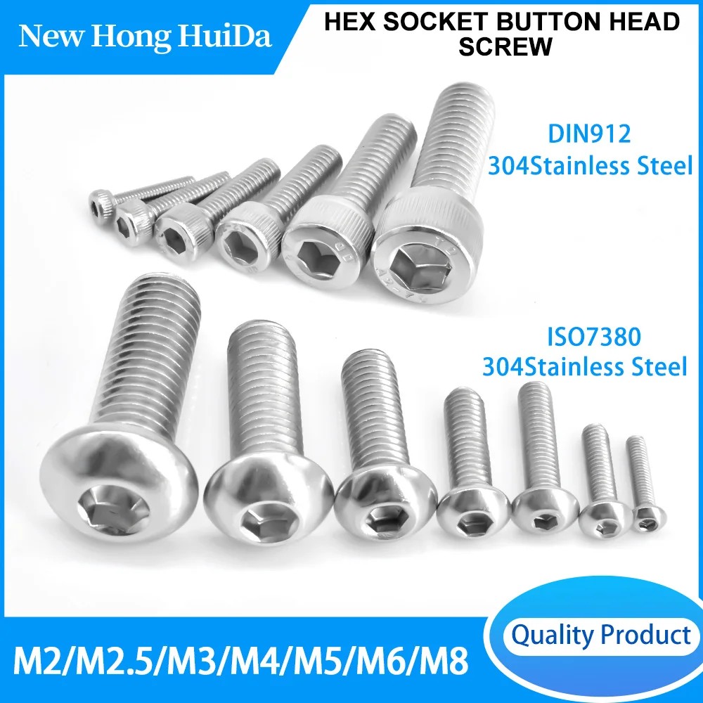M2-M8 304 Stainless Steel ISO7380 Round Head and DIN912 Cup Head Allen ...