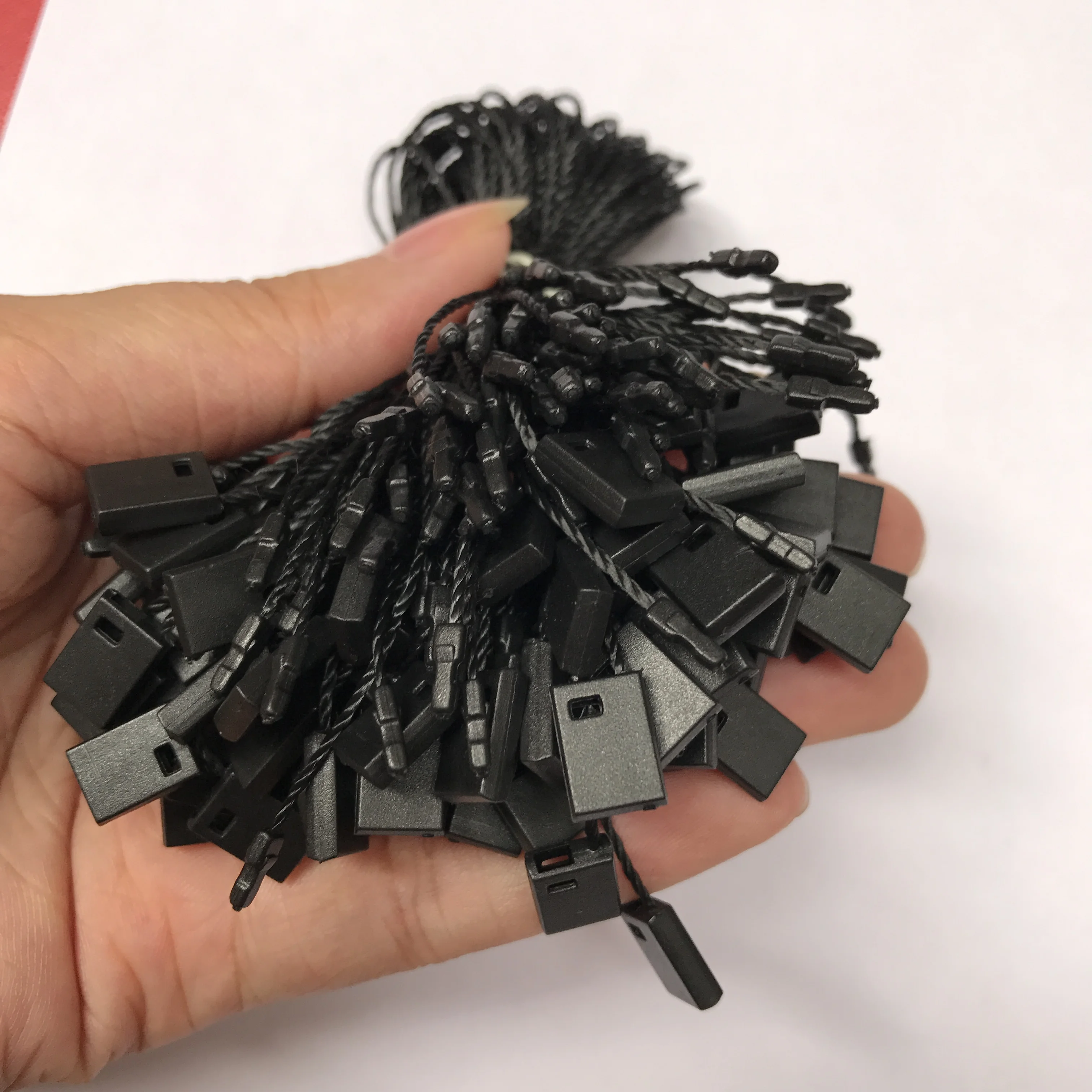 Plastic Tag White Beige Black Hang Tag Polyester Rope String Snap Lock Pin Loop Tie Fasteners 100PC /lot,clothing hang tags