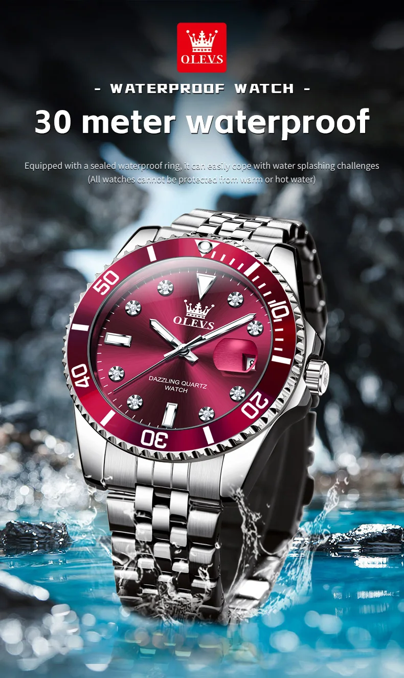 Luxury Mens Analog Quartz Watch - Submarine Series with One-Way Bezel