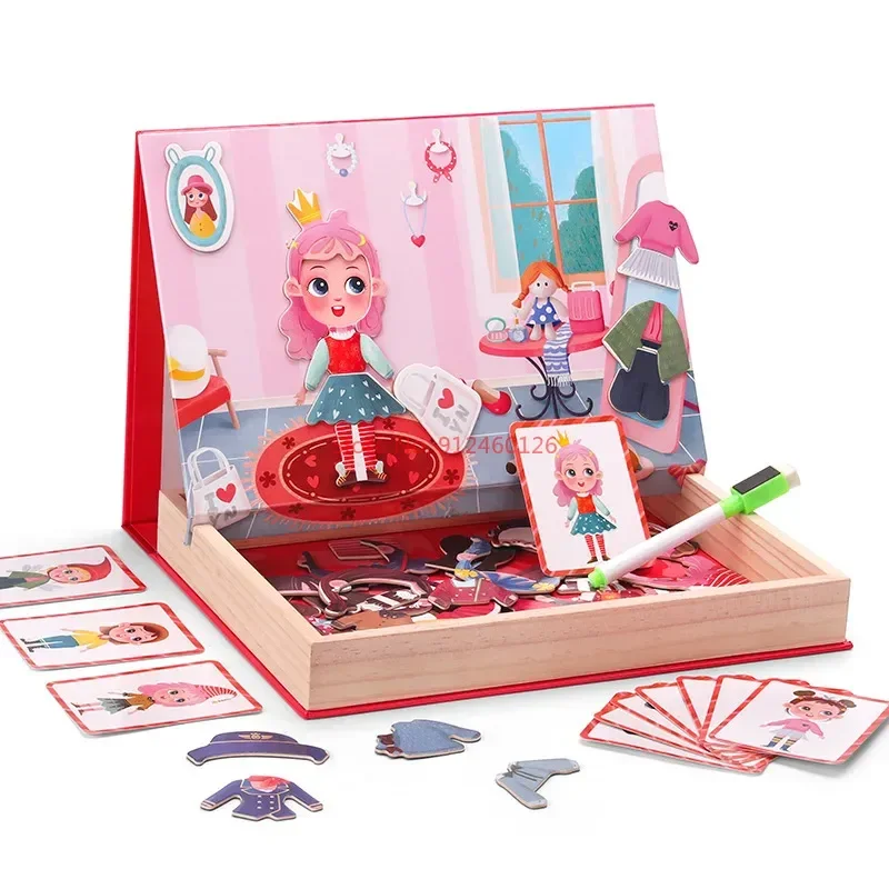 Multifunctional Children's Early E On E Onal Cartoon Magnetic Double-sided Puzzle Girl Spell Music Drawing Board Woode