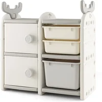 Toy Storage Organizer with Bins, Multipurpose Bookshelf and Toy Chest with Antler Top, Enclosed Cabinets & Pull-Out Drawers 1
