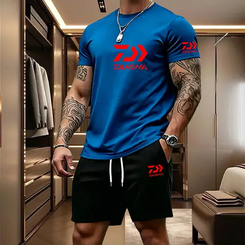 2026 Summer Men's Short Sleeved T-shirt Drawstring Shorts Set Breathable Outdoor Sports Set Men's Daily Fishing Suit - Image 9