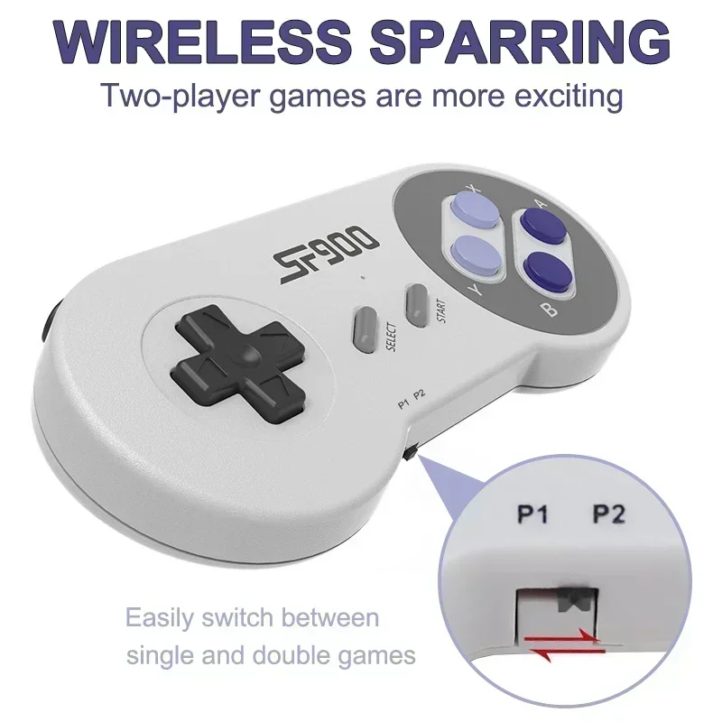 슈퍼 닌텐도 게임 스틱 5000 레트로 게임용, NES SNES 무선 컨트롤러용 HD 비디오 게임 콘솔, SF900 콘솔, 16 비트