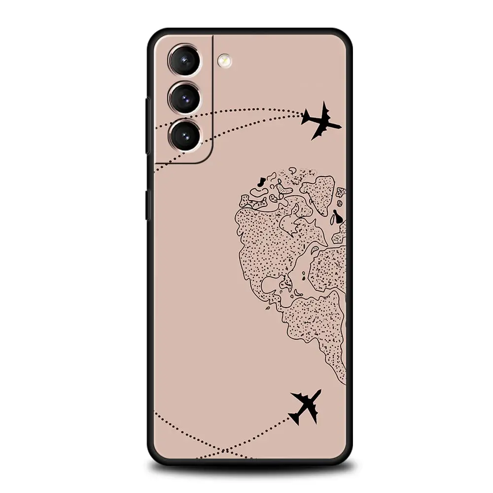 Stylish World Map Travel-Themed Soft Black Phone Case