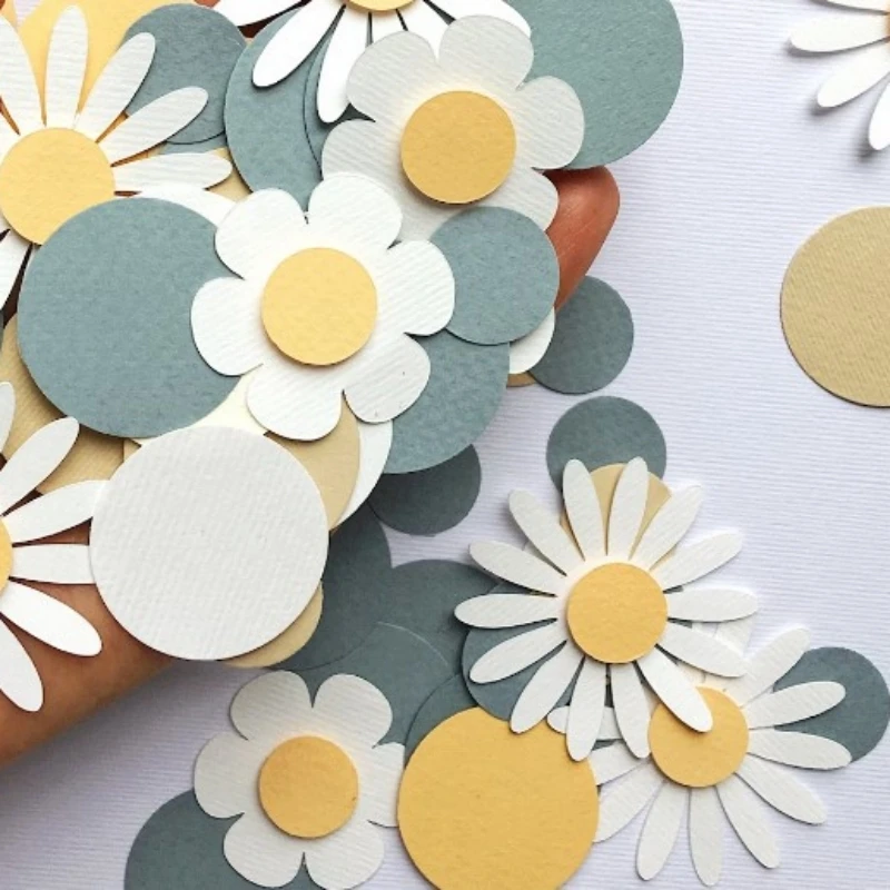 Party Decorations Paper Confetti 100Pcs Party Theme Decoration Circular Daisy Confetti Baby Shower Wedding Bridal Gift Party Birthday Table Throwing Confet