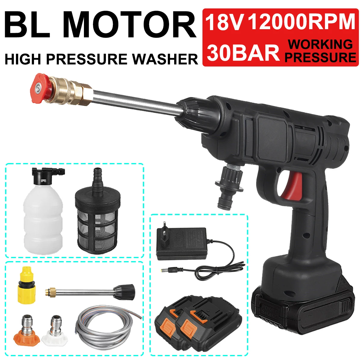 18V Cordless High Pressure Car Washer Rechargeable Wash Gun Electric Water Foam Machine for Makita Battery | Инструменты