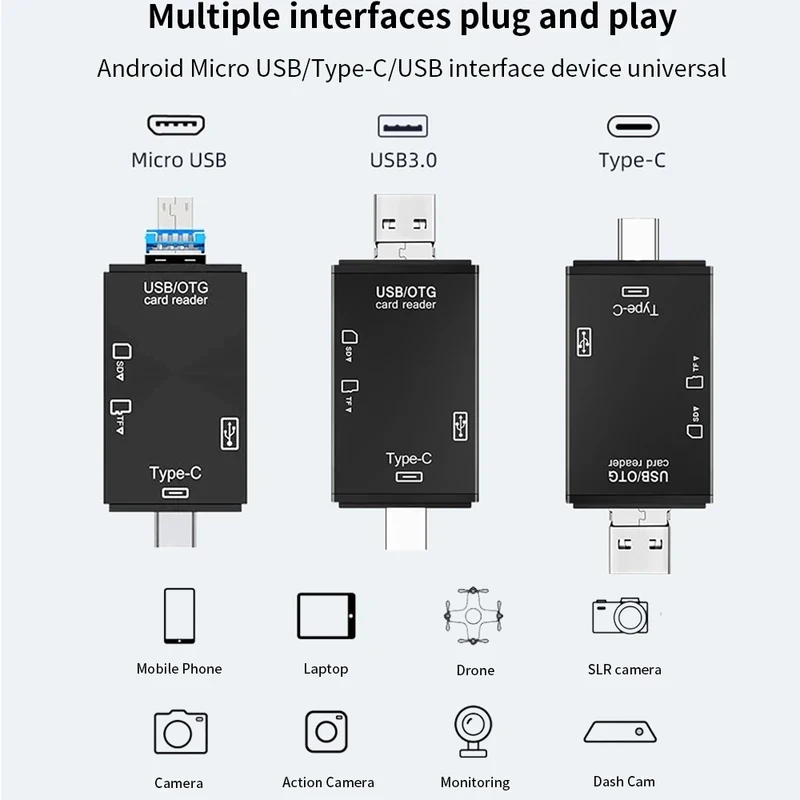1-4개 6 in 1 카드 리더기 외장 U 디스크 TF 카드 SD 카드 키보드 마우스 카메라 USB 타입-C 인터페이스 플래시 드라이브 카드 어댑터