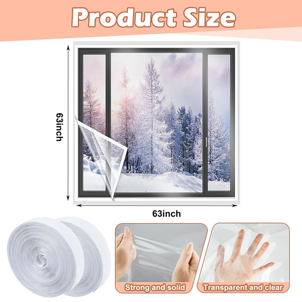 

1pcs Sash Insulation Kit Interior Plastic PE Membrane Transparent Window Coverings Cuttable 47*63in /63*63in /74*79in