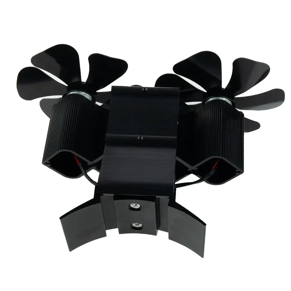 12 Blades Wall-Mounted Heat Powered Stove Fan Fireplace Fan Double Head 12 Blade Furnace Wall Mounted Unpowered Operation