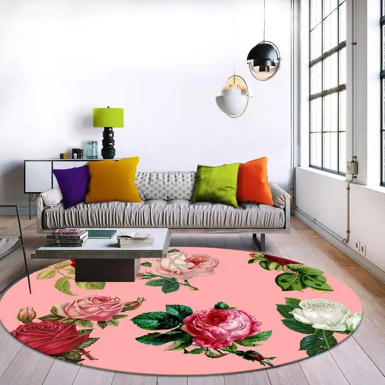 Flower Round Rug, Rose Flower Patterned Rug,Personalized Gift,Room Decoration,Flowers,Floral