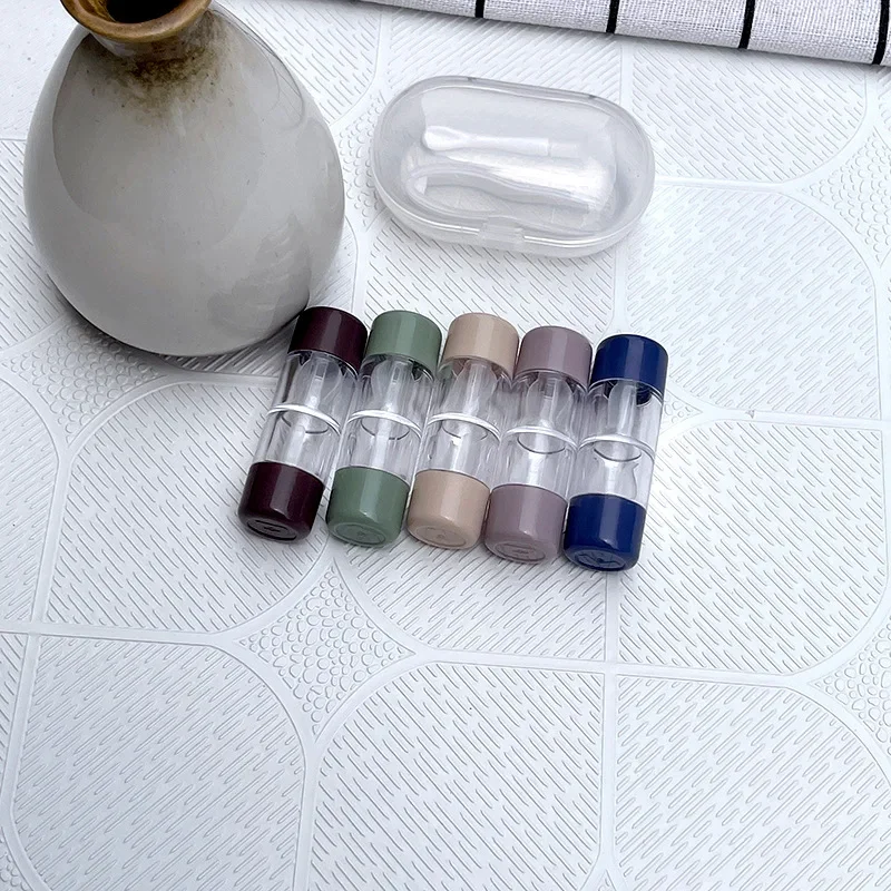 Women Cute Contact Lenses Box Mini Transparent Portable Contact Lens Case with Tweezers Wearing Tools for Travel Kit Holder