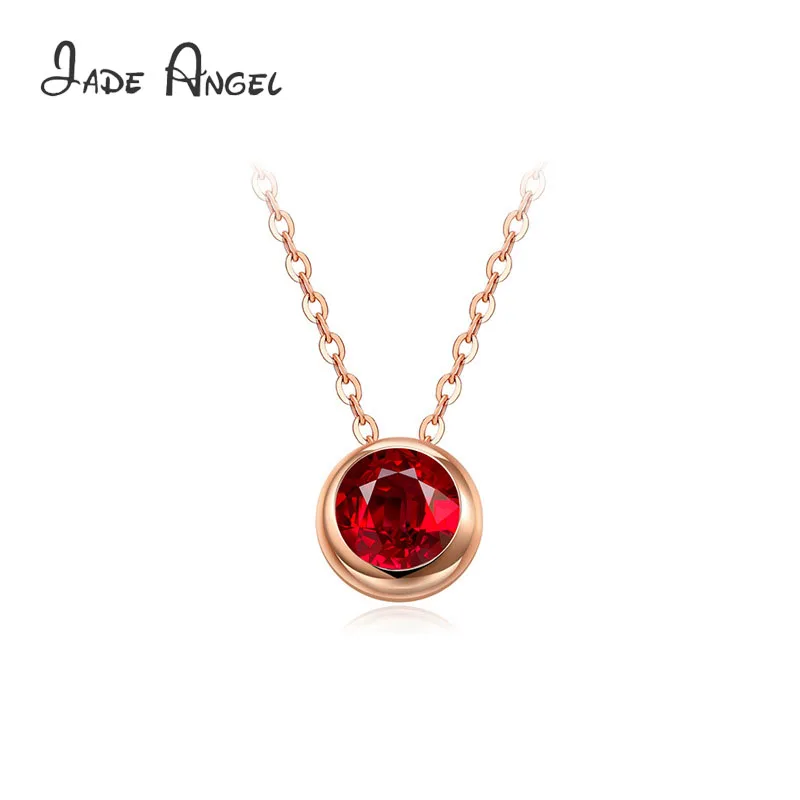 

JADE ANGEL Real 18k Gold Necklace Garnet Pendant 6*6mm Bezel Setting Women's Pendant Diamond Necklace Fine Jewelry