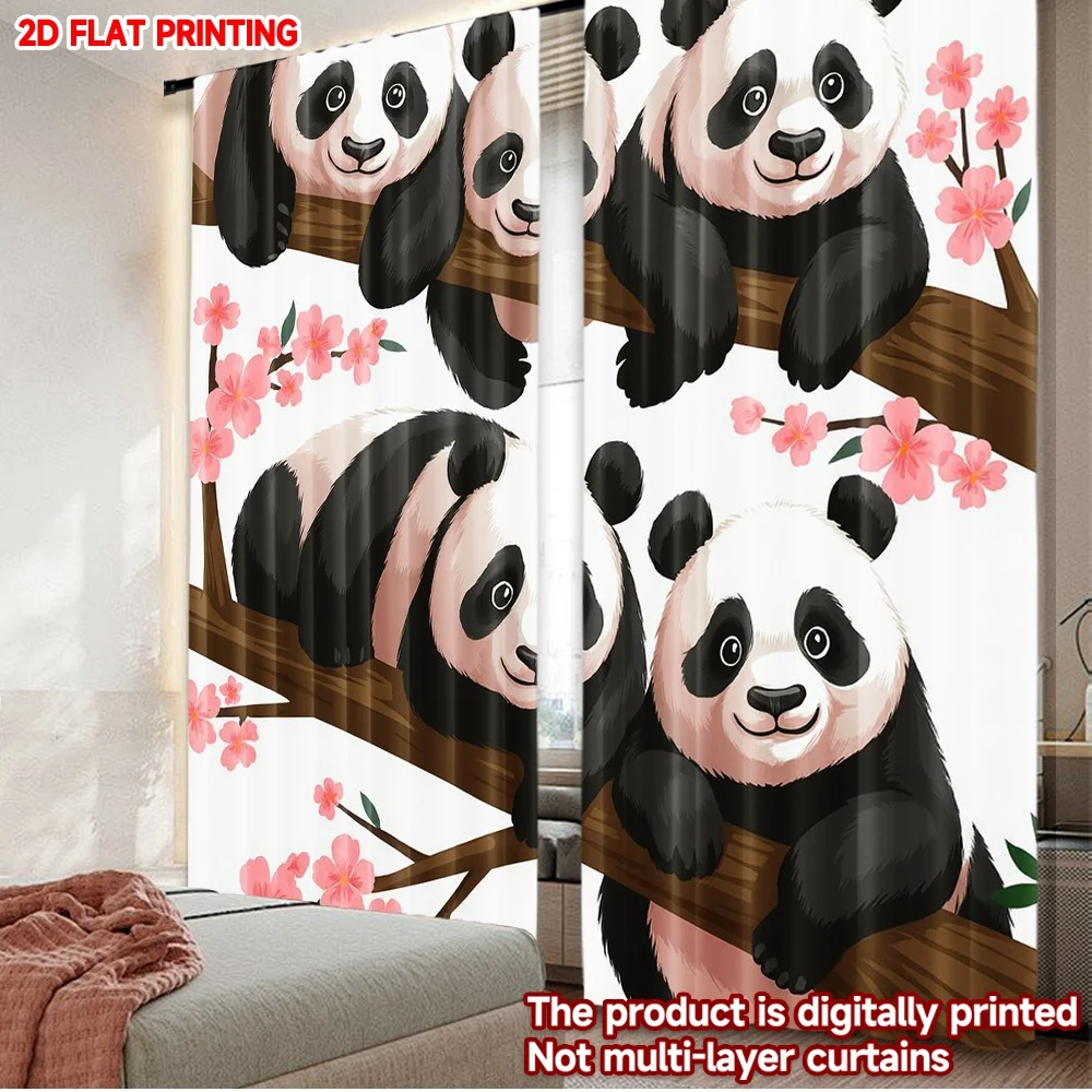 2pcs Panda Bamboo Curtains 2D Flat Digital Printing, Cute Black White ...