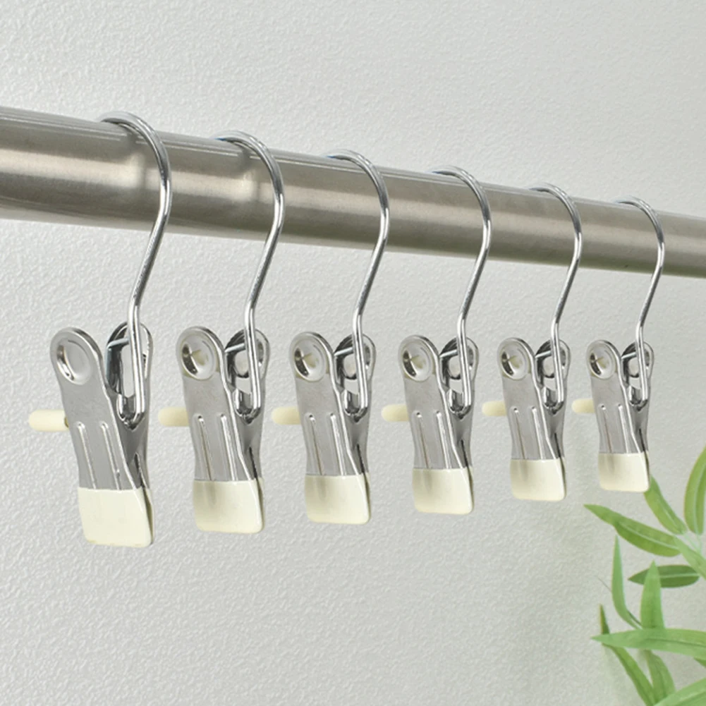 Description Picture 6 of item10-50pcs Stainless Steel Clothespins with Hook Space-Saving Hanger Clothespin Hat Pants Storage Travel Hook Garment Clips