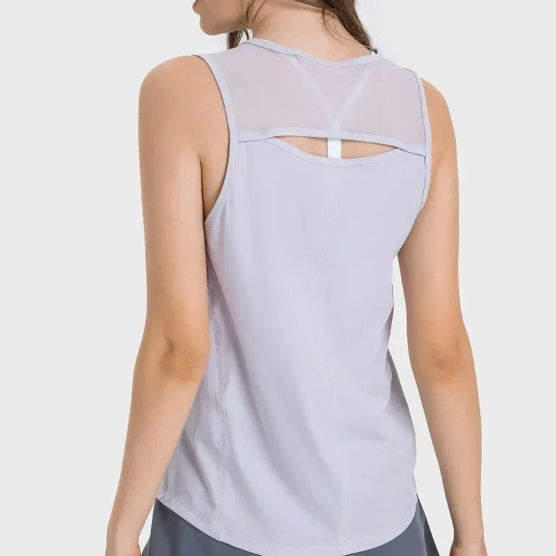 Hip Length Sculpt Tank Top Sweat-wicking Classic Fit Sleeveless Shirts Four-way stretch Mesh Lightweight Running Vest Gym Wear 3