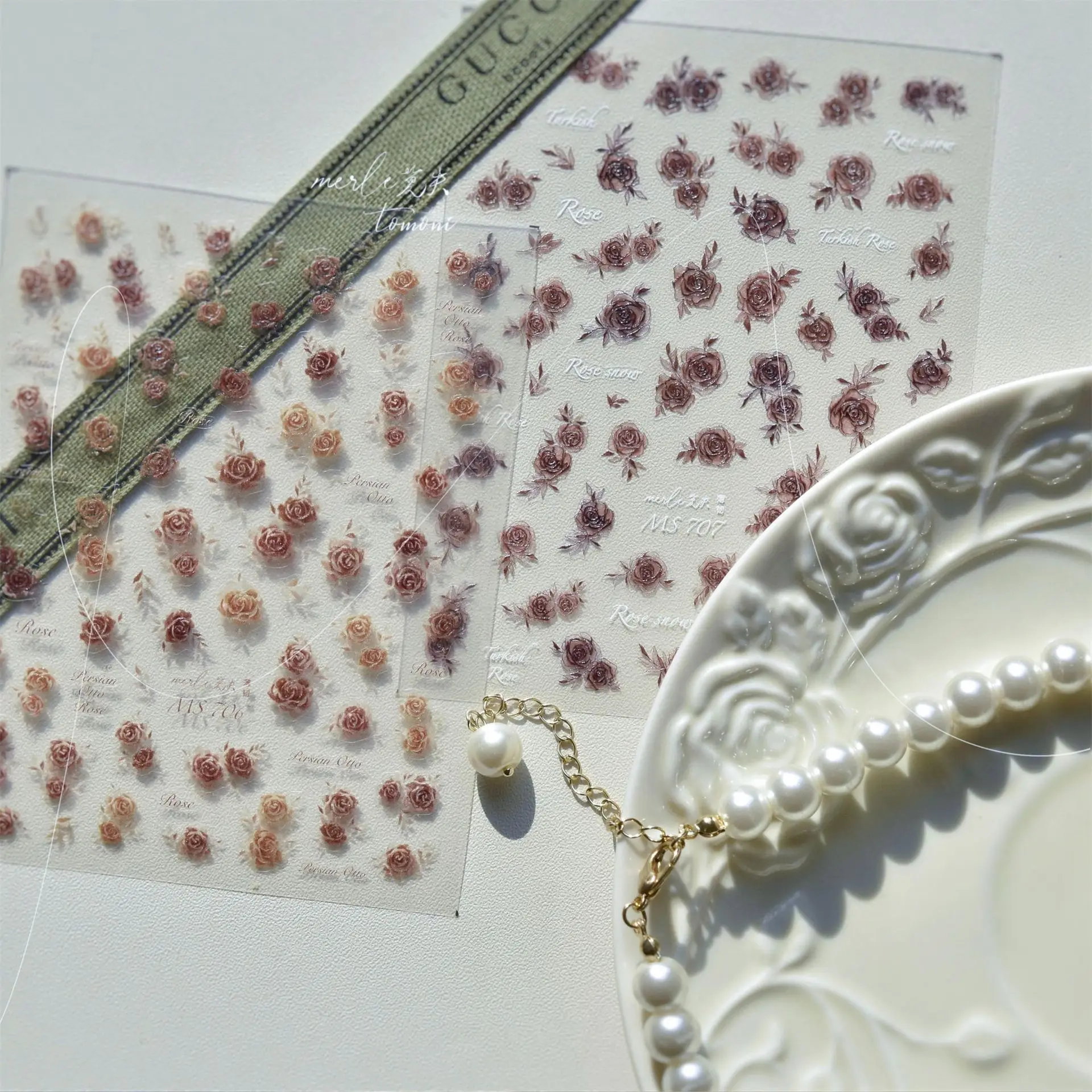 1pcs Hand Drawn Japanese Ink Design Rose 3D Adhesive Nail Sticker Manicure Decoration Decals