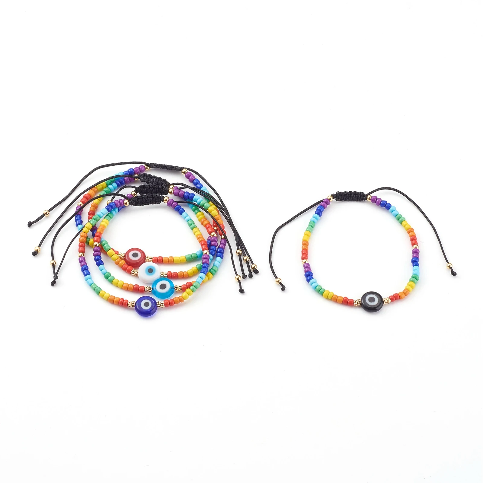 

20 шт. регулируемый браслет сглаза нейлоновый шнур плетеный стеклянный браслет бисер Радужный цвет для женщин мужчин счастливый подарок модные ювелирные изделия