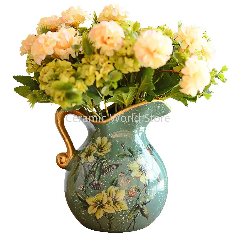 

European Pastoral Retro Painted Ceramic Vase Milk Jug Vase American Country Living Room Decoration Flower Arrangement