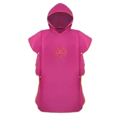 Kids' Hooded Microfiber Swim Cover-Up Poncho - Quick Drying Beach & Bath Towel - M (64x70cm) (Rose Purple)
