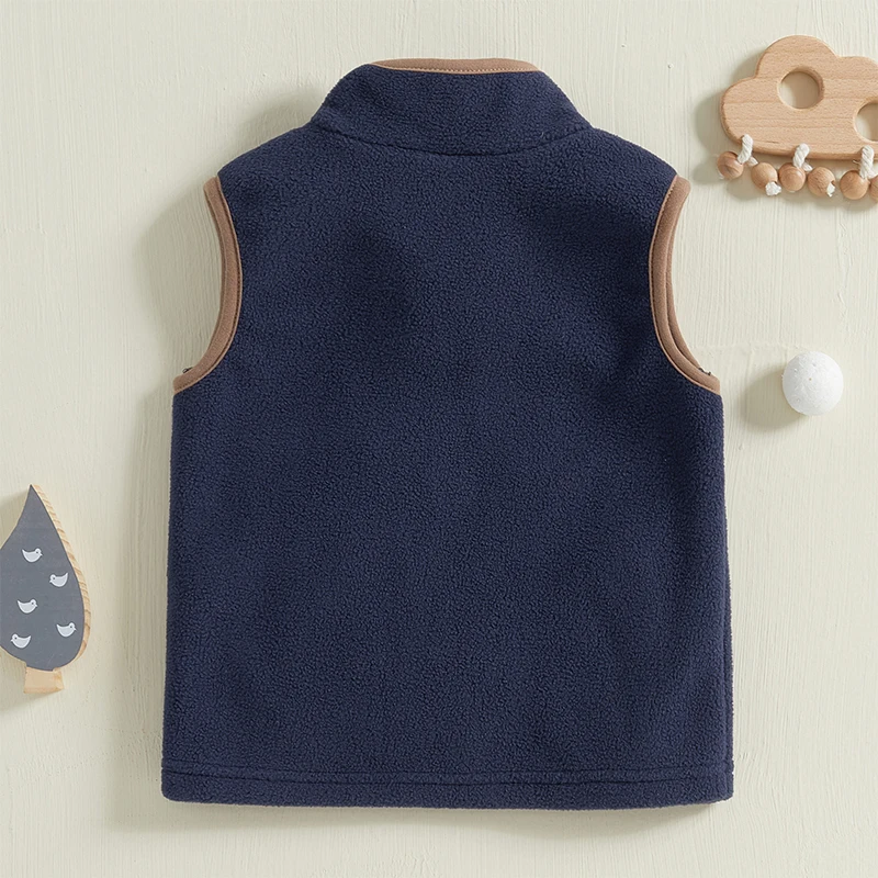 Children Vest 0-4Y Toddler Kids Boys Autumn Sleeveless Stand Collar Zip Up Tractor Embroidery Fleece Vest Jacket
