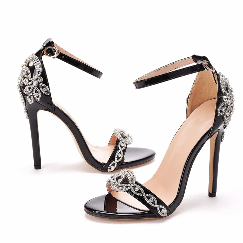 

Zapatos Tacon Rhinestone Flower One Strap Wedding Sandals Open Toe Crystal Cutouts High Heel Stiletto Heel Banquet Dress Shoes