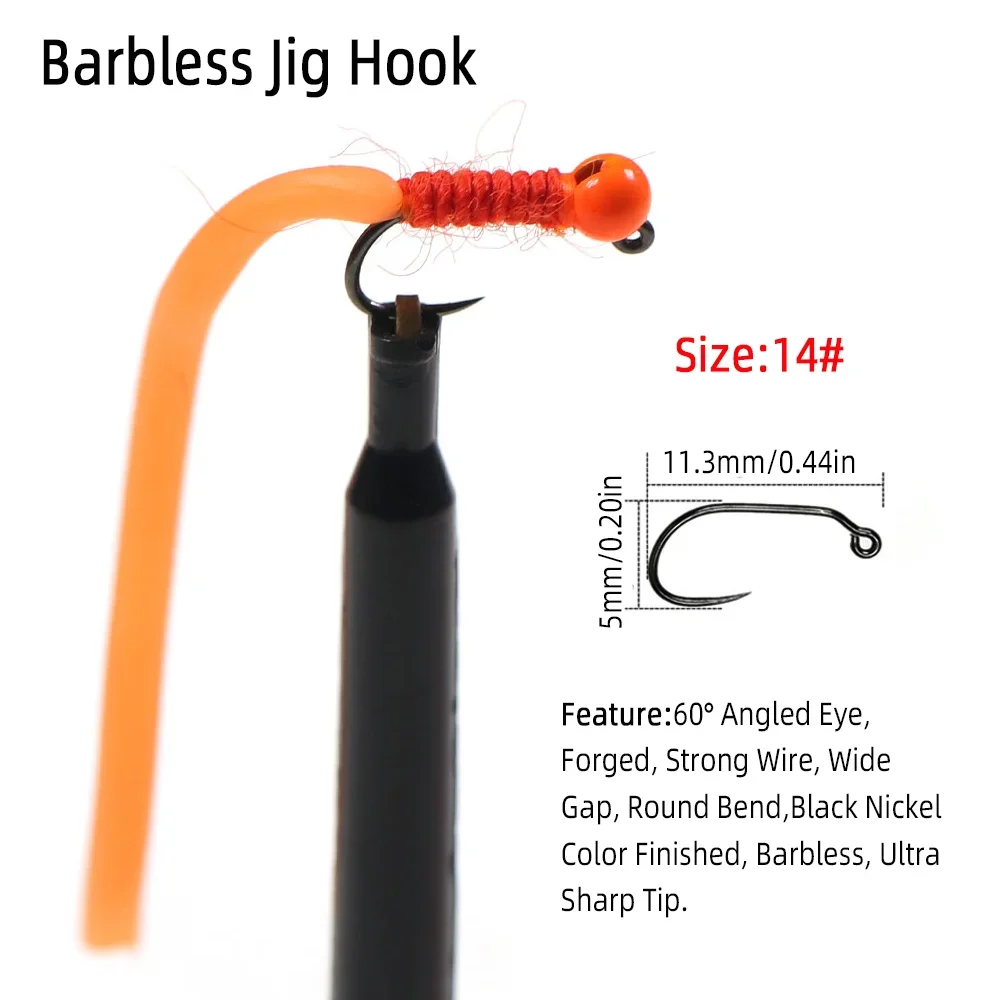 Description Picture 5 of itemWifreo 4pcs Tungsten Bead Head Squirmy Worm Fly Barbless Hook #14 San Juan Wormy Fly Trout Bass Pan Fish Fly Fishing Flies